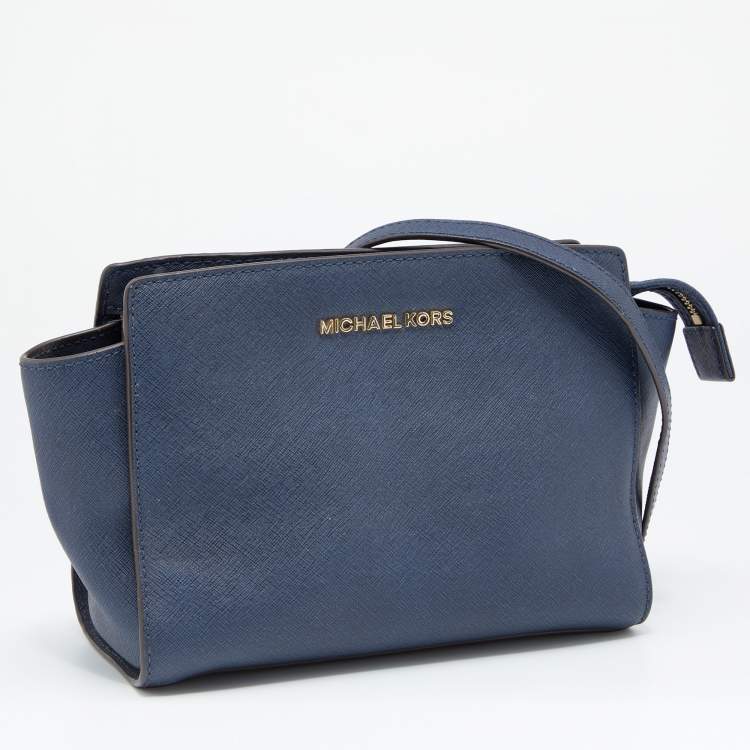 Pre Owned MICHAEL Michael Kors Blue Saffiano Leather Small Selma Crossbody Bag