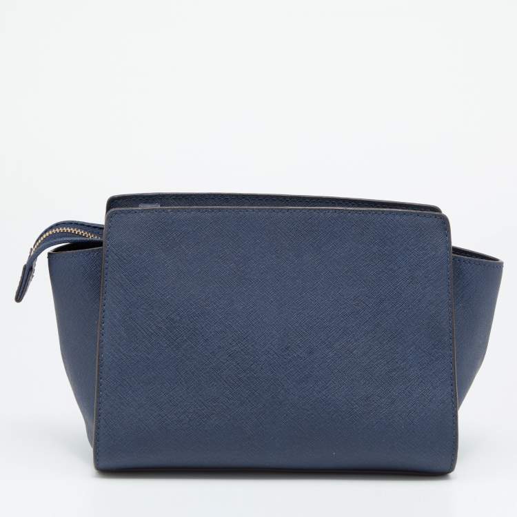 Pre Owned MICHAEL Michael Kors Blue Saffiano Leather Small Selma Crossbody Bag