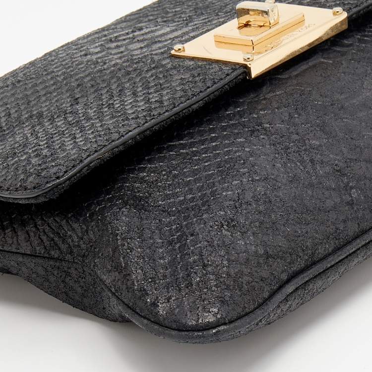 Pre Owned MICHAEL Michael Kors Black Python Embossed Leather Turnlock Shoulder Bag