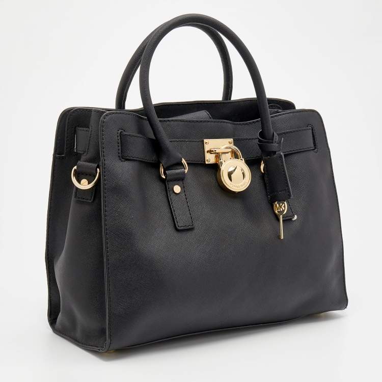 مملوكة مسبقًا MICHAEL Michael Kors Black Leather Large East West Hamilton Tote