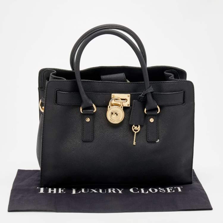 مملوكة مسبقًا MICHAEL Michael Kors Black Leather Large East West Hamilton Tote