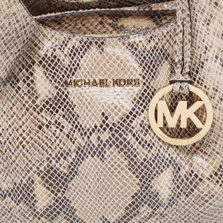Pre Owned MICHAEL Michael Kors Beige Python Effect Leather and Suede Bedford Hobo