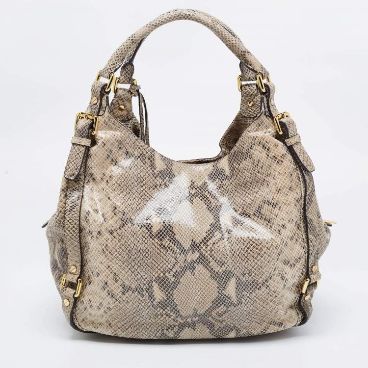 Pre Owned MICHAEL Michael Kors Beige Python Effect Leather and Suede Bedford Hobo