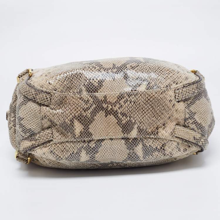 Pre Owned MICHAEL Michael Kors Beige Python Effect Leather and Suede Bedford Hobo