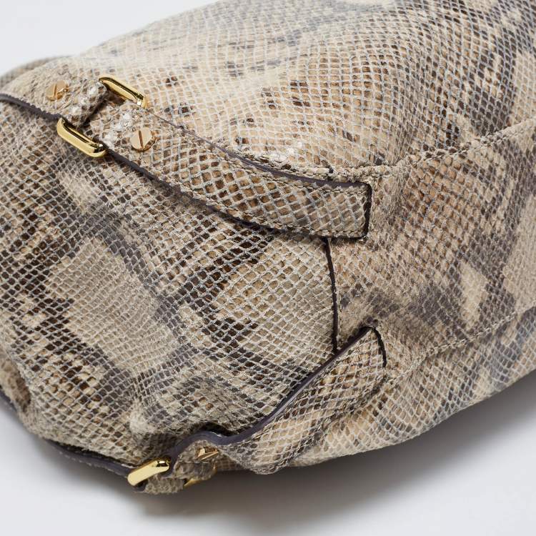 Pre Owned MICHAEL Michael Kors Beige Python Effect Leather and Suede Bedford Hobo