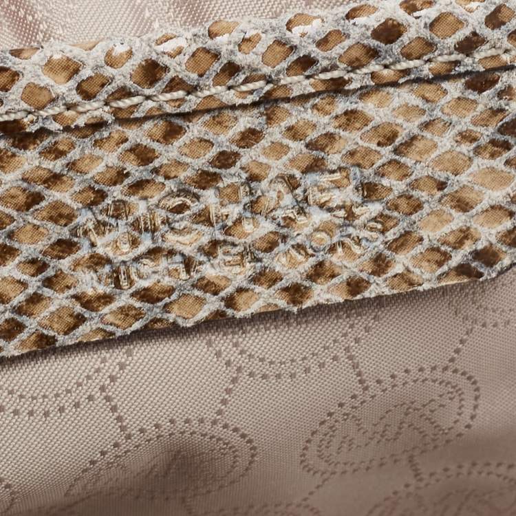 Pre Owned MICHAEL Michael Kors Beige Python Effect Leather and Suede Bedford Hobo
