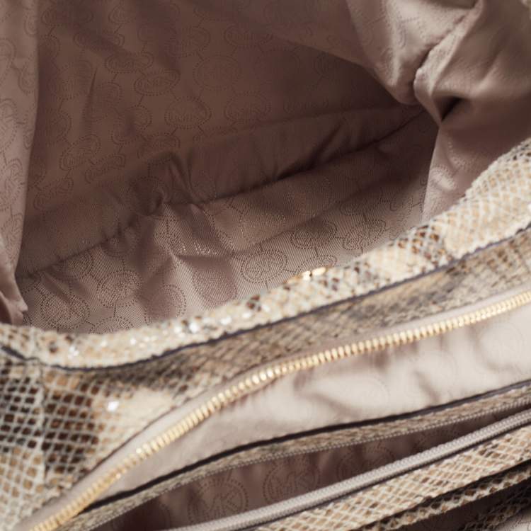 Pre Owned MICHAEL Michael Kors Beige Python Effect Leather and Suede Bedford Hobo