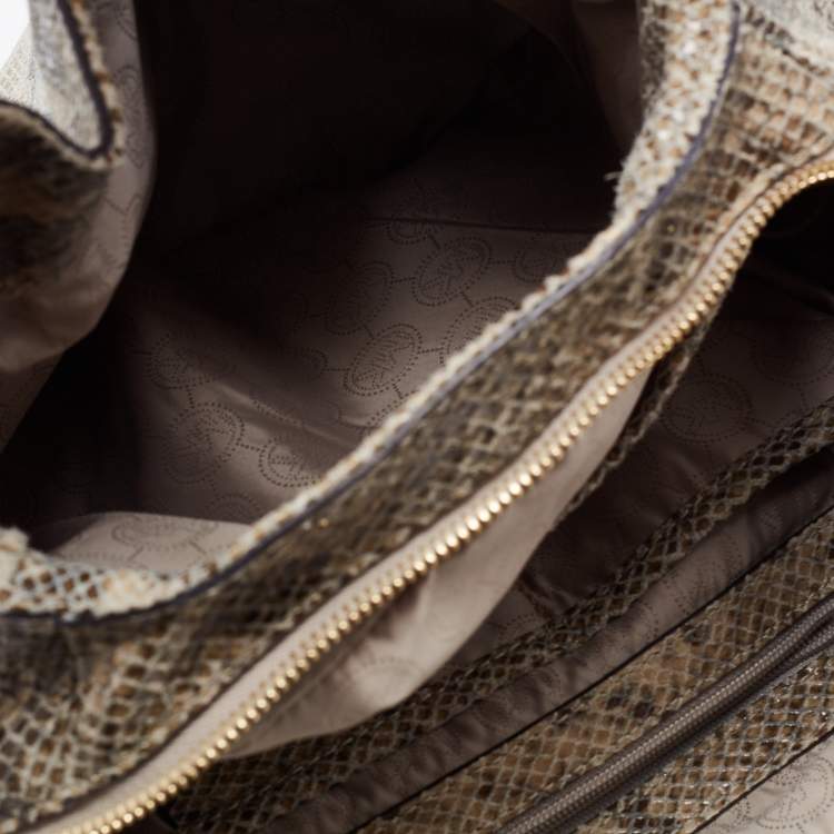 Pre Owned MICHAEL Michael Kors Beige Python Effect Leather and Suede Bedford Hobo