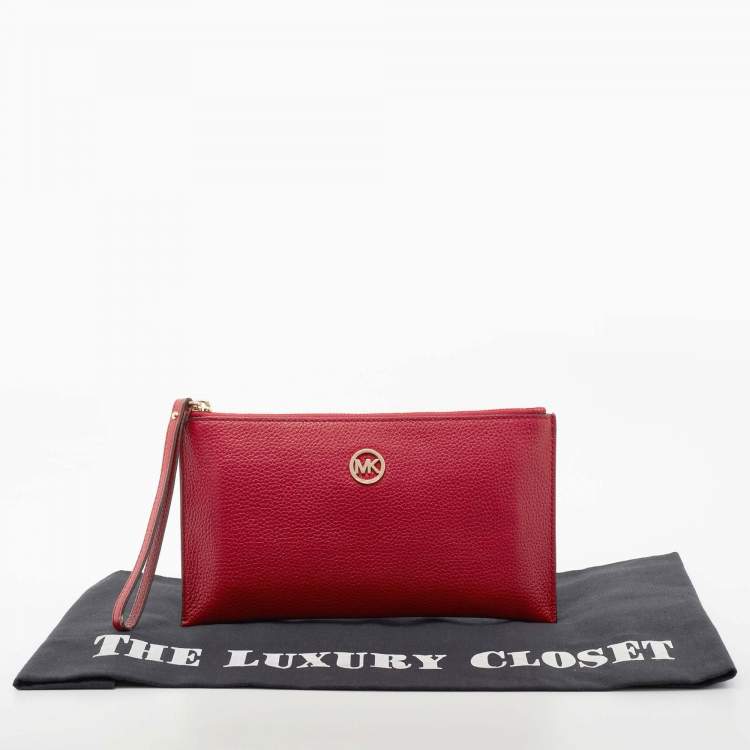 Pre Owned MICHAEL Michael Kors Red Leather Wristlet Clutch