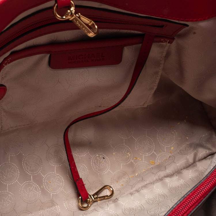 Pre Owned MICHAEL Michael Kors Red Leather Jet Set Tote