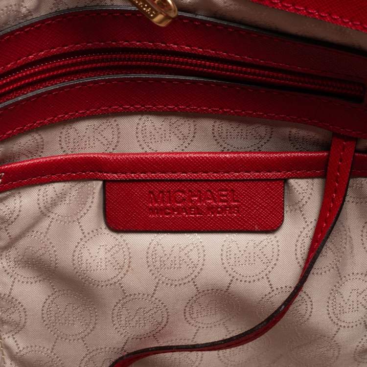 Pre Owned MICHAEL Michael Kors Red Leather Jet Set Tote