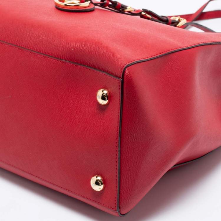 Pre Owned MICHAEL Michael Kors Red Leather Jet Set Tote