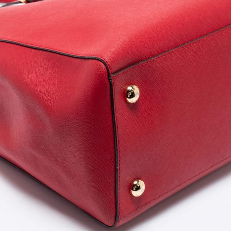 Pre Owned MICHAEL Michael Kors Red Leather Jet Set Tote