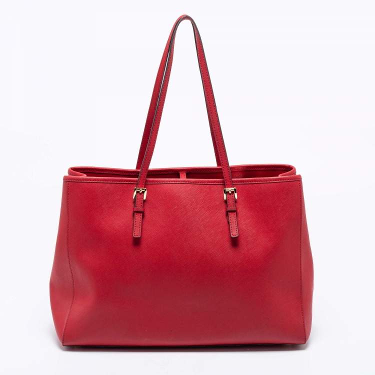 Pre Owned MICHAEL Michael Kors Red Leather Jet Set Tote