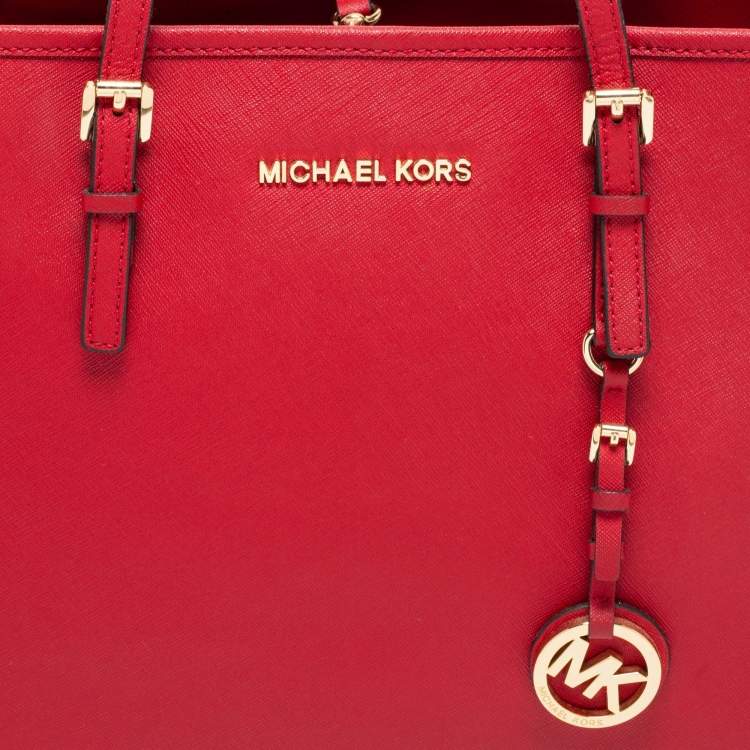 Pre Owned MICHAEL Michael Kors Red Leather Jet Set Tote