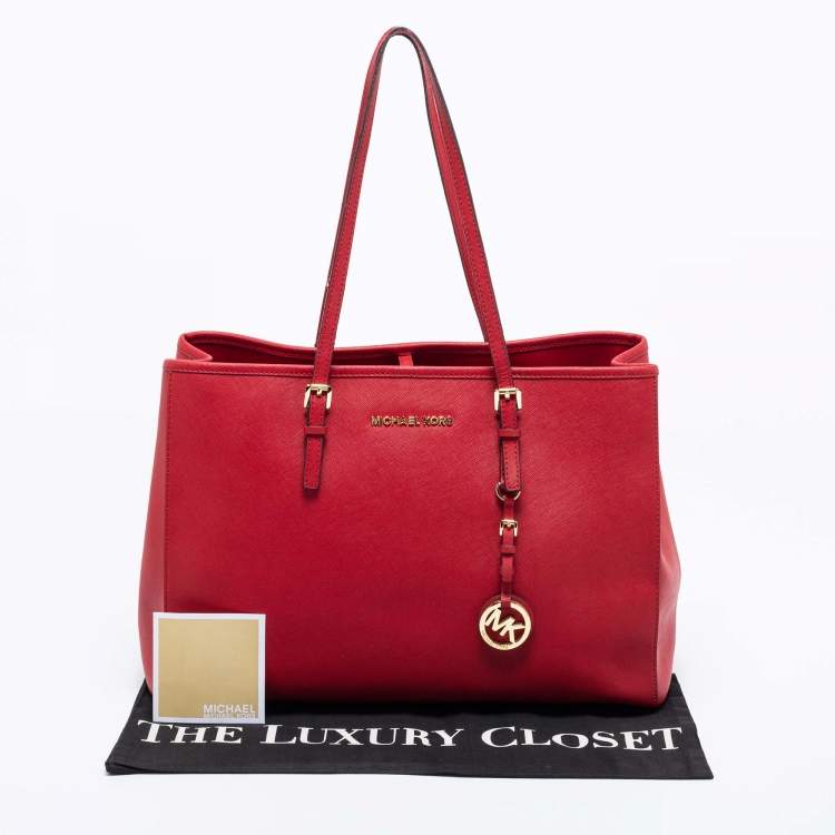 Pre Owned MICHAEL Michael Kors Red Leather Jet Set Tote