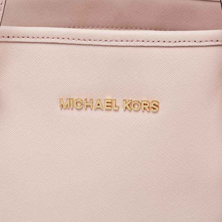 Pre Owned MICHAEL Michael Kors Pink/Brown Saffiano Leather Medium Jet Set Travel Tote
