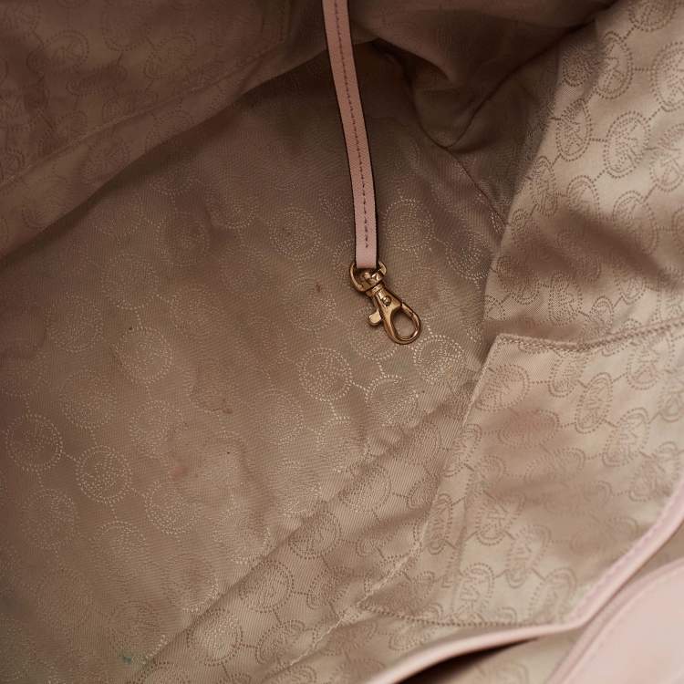 Pre Owned MICHAEL Michael Kors Pink/Brown Saffiano Leather Medium Jet Set Travel Tote