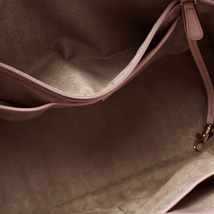 Pre Owned MICHAEL Michael Kors Pink/Brown Saffiano Leather Medium Jet Set Travel Tote