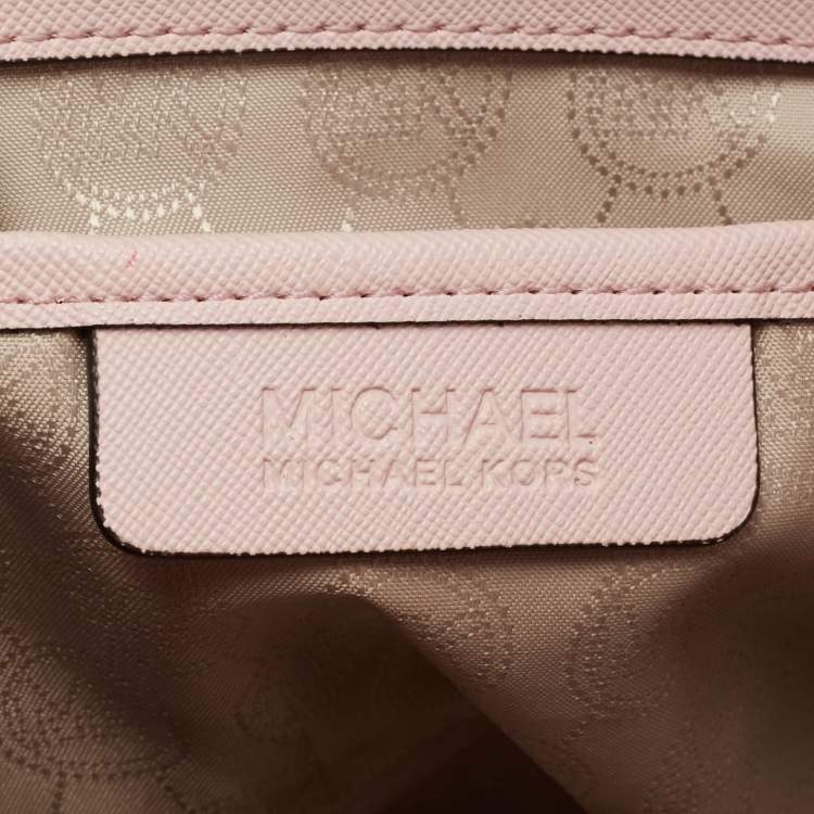 Pre Owned MICHAEL Michael Kors Pink/Brown Saffiano Leather Medium Jet Set Travel Tote