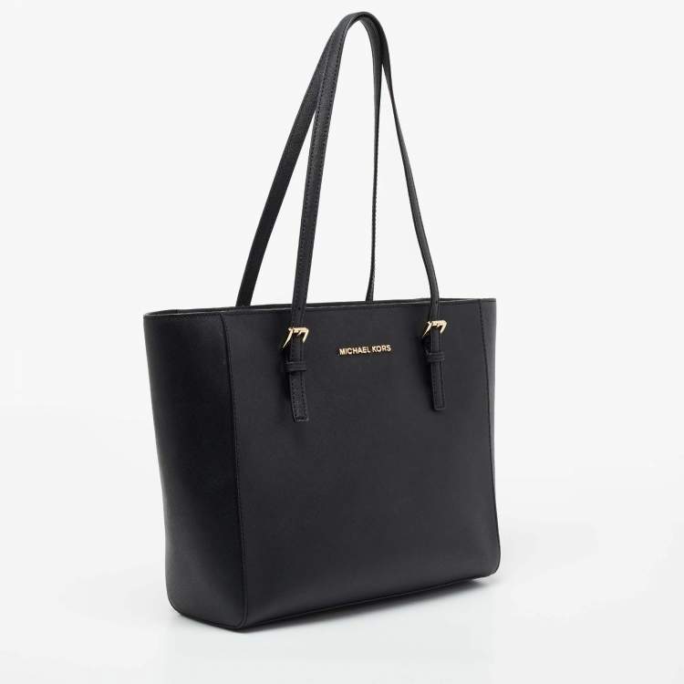 Pre Owned MICHAEL Michael Kors Black Leather Jet Set Tote