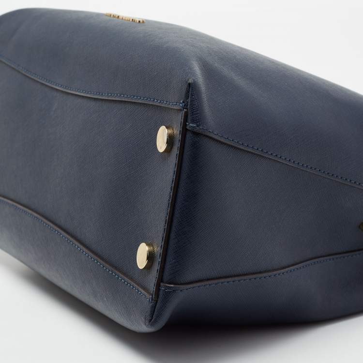 Pre Owned MICHAEL Michael Kors Navy Blue Leather Portia Top Handle Bag