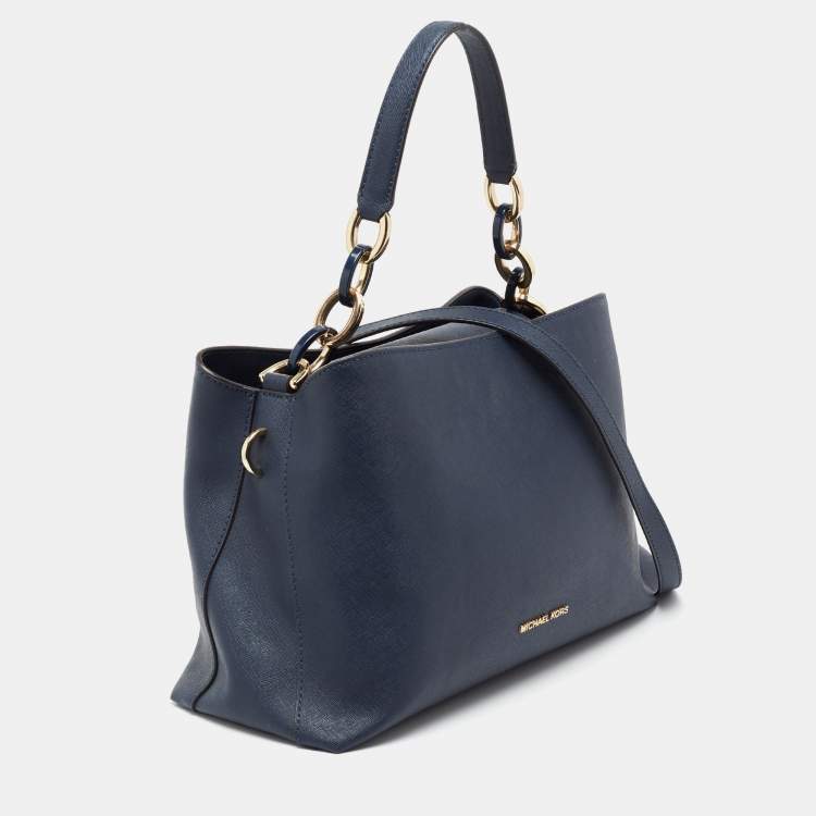 Pre Owned MICHAEL Michael Kors Navy Blue Leather Portia Top Handle Bag