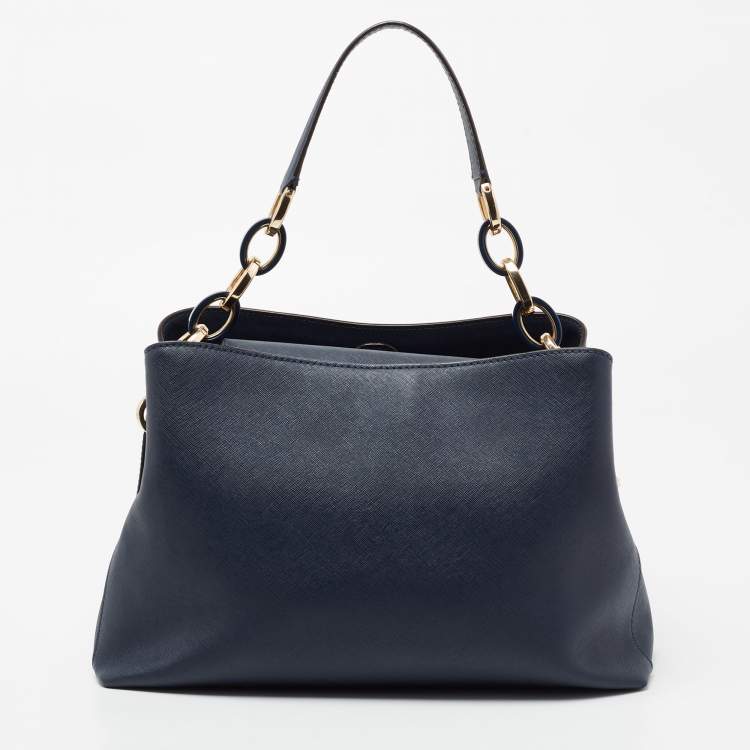 Pre Owned MICHAEL Michael Kors Navy Blue Leather Portia Top Handle Bag
