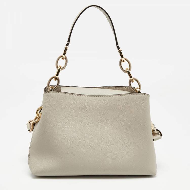 Pre Owned MICHAEL Michael Kors Taupe Leather Small Portia Top Handle Bag
