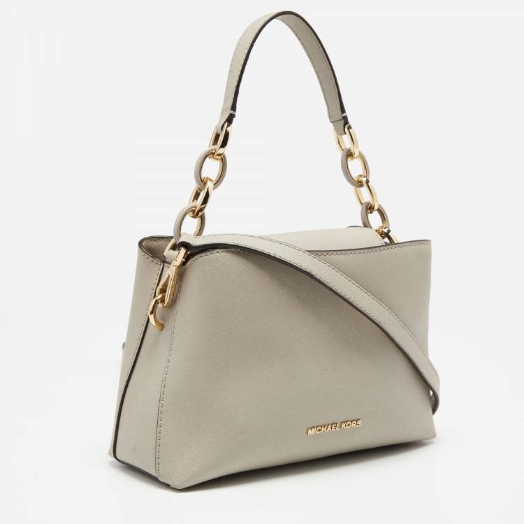 Pre Owned MICHAEL Michael Kors Taupe Leather Small Portia Top Handle Bag