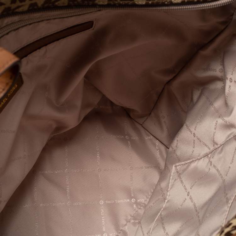 Pre Owned MICHAEL Michael Kors Beige/Brown Signature Canvas and Leather Kempton Tote 
