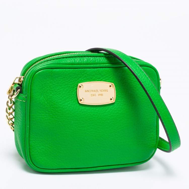 Pre Owned MICHAEL Michael Kors Green Leather Ginny Camera Crossbody Bag