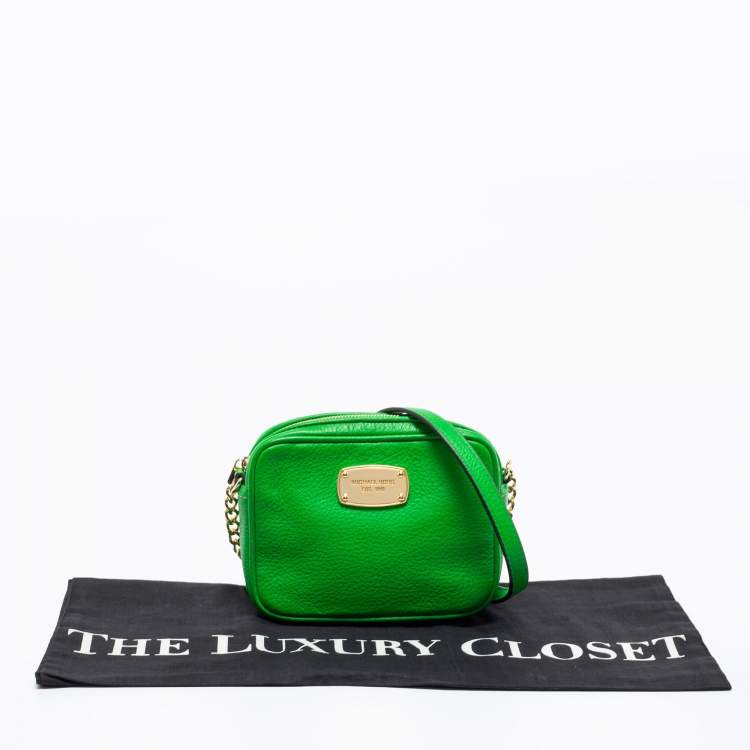 Pre Owned MICHAEL Michael Kors Green Leather Ginny Camera Crossbody Bag