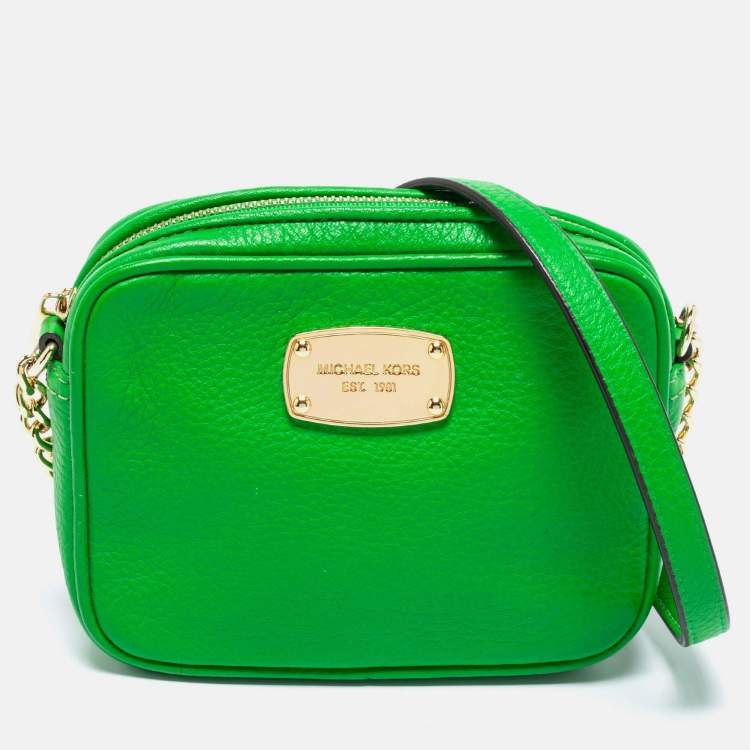 Pre Owned MICHAEL Michael Kors Green Leather Ginny Camera Crossbody Bag