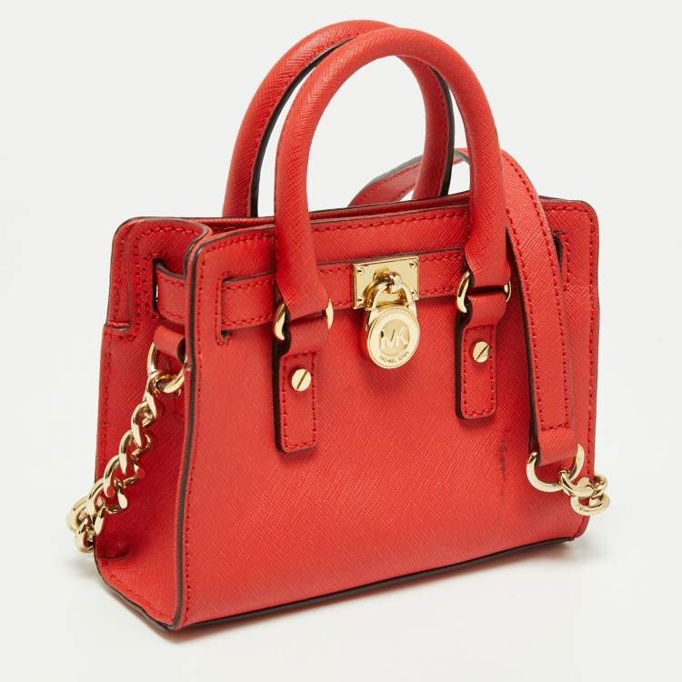 Pre Owned MICHAEL Michael Kors Red Saffiano Leather Mini Hamilton Crossbody Bag