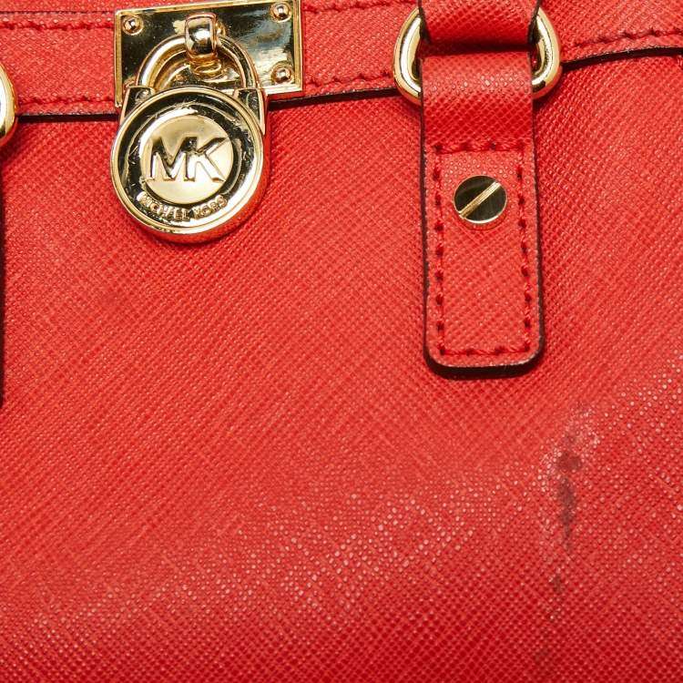 Pre Owned MICHAEL Michael Kors Red Saffiano Leather Mini Hamilton Crossbody Bag