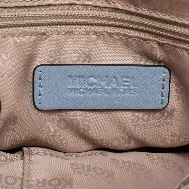 Pre Owned MICHAEL Michael Kors White/Blue Signature Canvas And Leather Ciara Satchel
