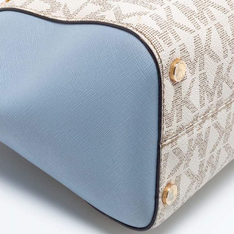 Pre Owned MICHAEL Michael Kors White/Blue Signature Canvas And Leather Ciara Satchel