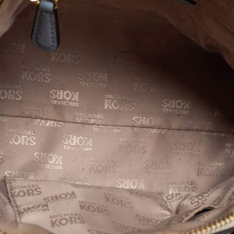 Pre Owned MICHAEL Michael Kors White/Blue Signature Canvas And Leather Ciara Satchel