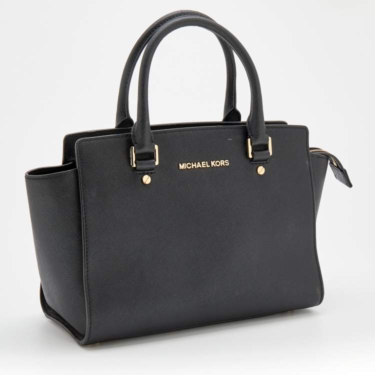Pre Owned MICHAEL Michael Kors Black Leather Medium Selma Tote