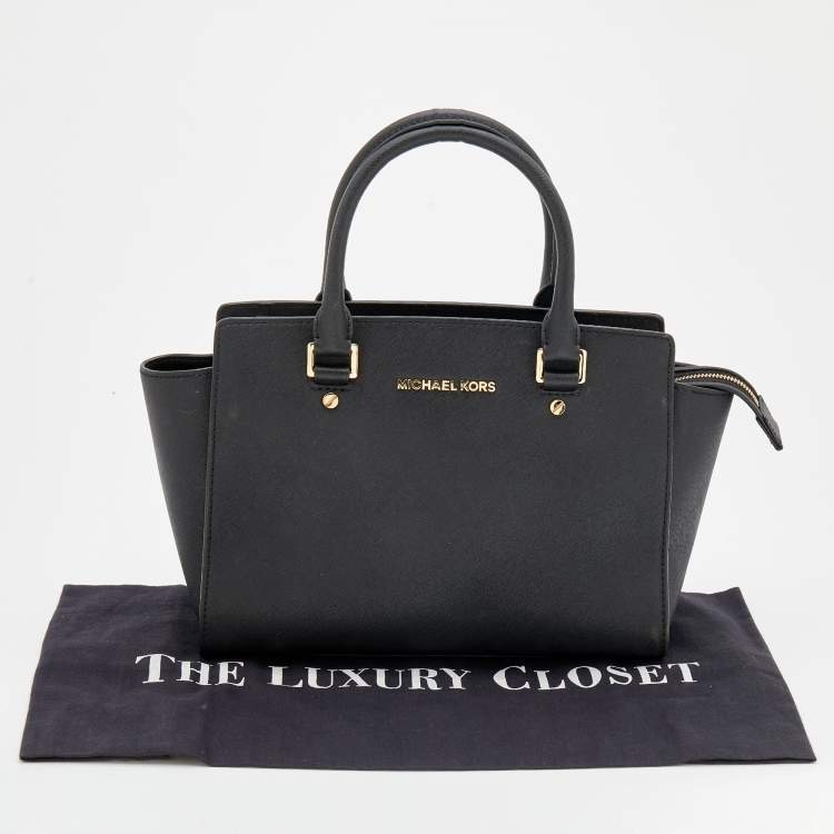 Pre Owned MICHAEL Michael Kors Black Leather Medium Selma Tote