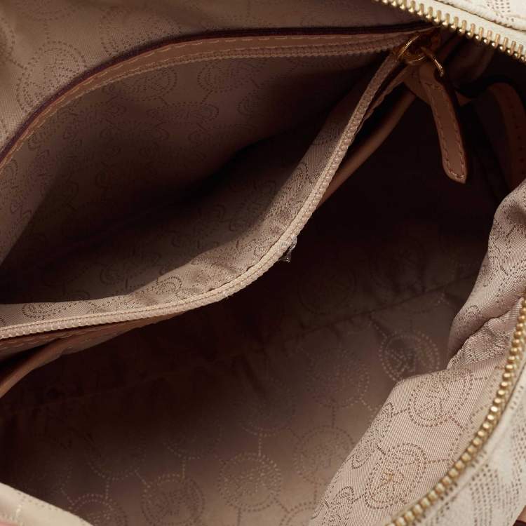 Pre Owned MICHAEL Michael Kors Beige/Ivory Signature Coated Canvas and Leather Grayson Boston Bag