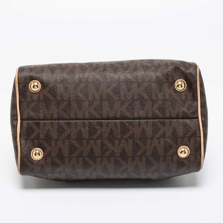 مملوكة مسبقًا MICHAEL Michael Kors Brown/Beige Signature Coated Canvas and Leather Grayson Boston Bag