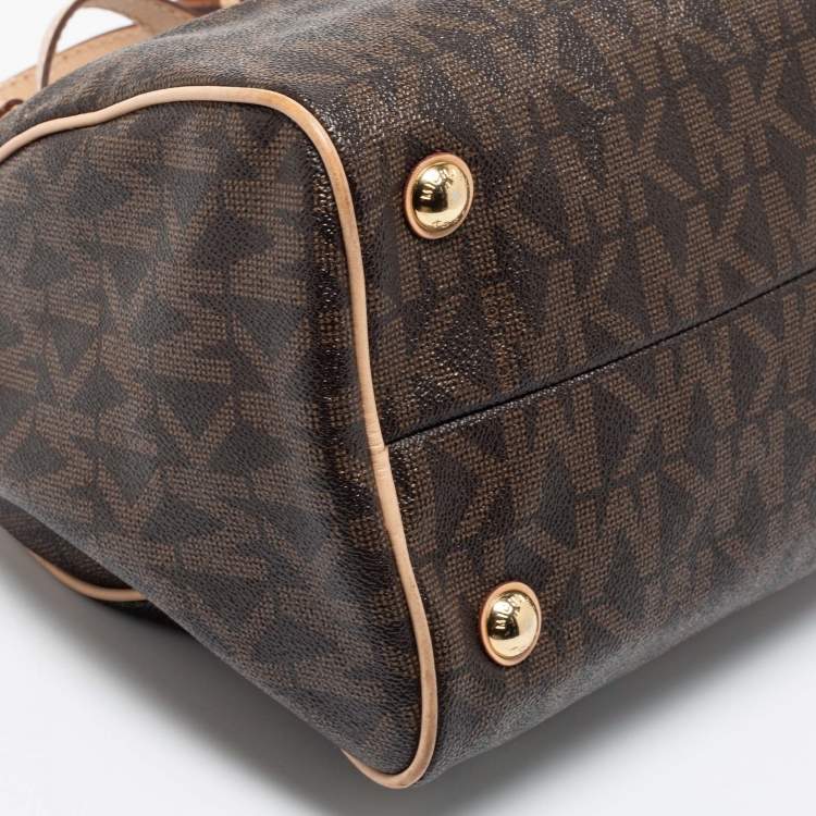 مملوكة مسبقًا MICHAEL Michael Kors Brown/Beige Signature Coated Canvas and Leather Grayson Boston Bag