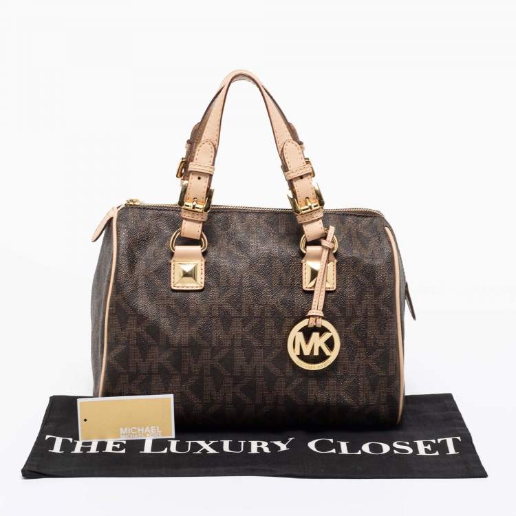 مملوكة مسبقًا MICHAEL Michael Kors Brown/Beige Signature Coated Canvas and Leather Grayson Boston Bag