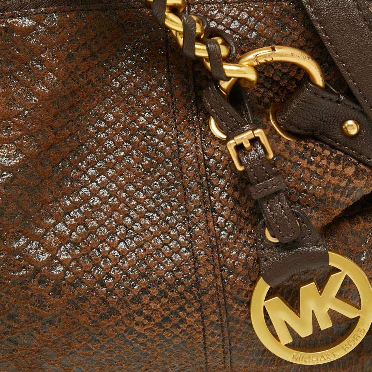 Pre Owned MICHAEL Michael Kors Brown Python Embossed Leather Satchel