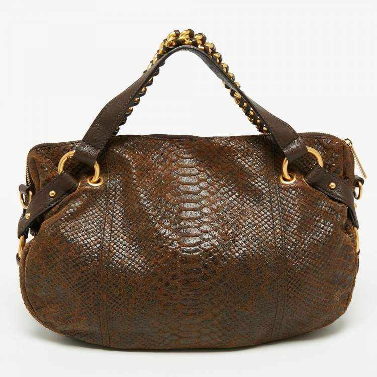 Pre Owned MICHAEL Michael Kors Brown Python Embossed Leather Satchel