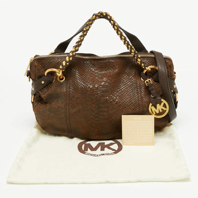 Pre Owned MICHAEL Michael Kors Brown Python Embossed Leather Satchel