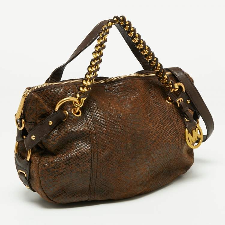 Pre Owned MICHAEL Michael Kors Brown Python Embossed Leather Satchel