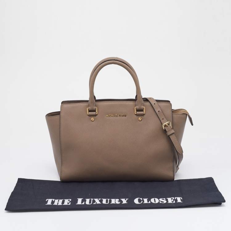 Pre Owned MICHAEL Michael Kors Tortilla Brown Saffiano Leather Large Selma Tote